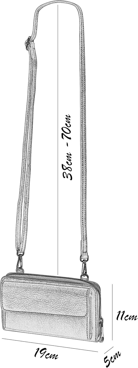 SH Leder Damen Handytasche Umhängetasche Geldbörse Multifunktion Beutel aus Echtleder Verstellbar Sc