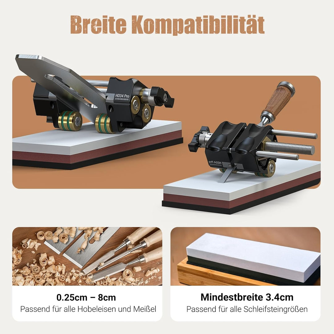 HONGDUI HD34 Schleifführung, Schleifhilfe für Stechbeitel, Hobelmesser(0.25-8.1cm) mit 4 Messingroll