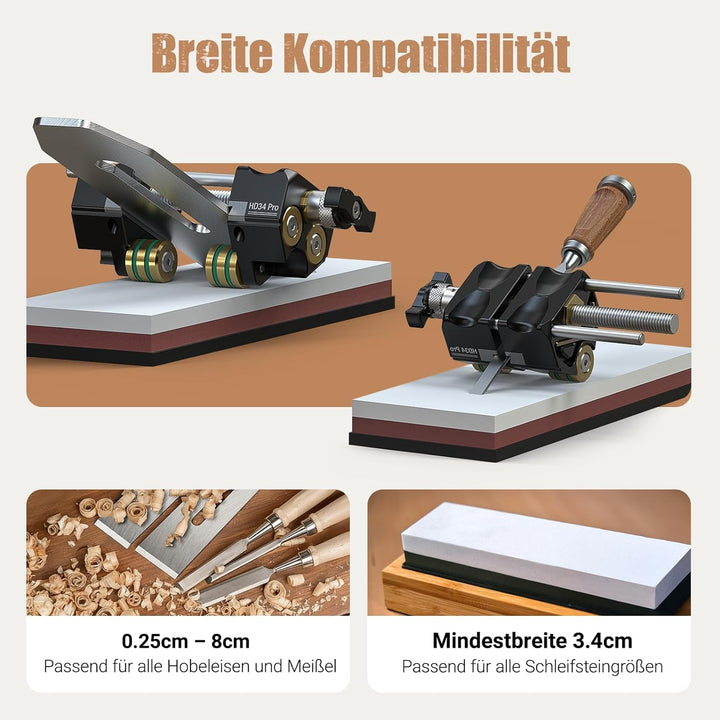 HONGDUI HD34 Schleifführung, Schleifhilfe für Stechbeitel, Hobelmesser(0.25-8.1cm) mit 4 Messingroll