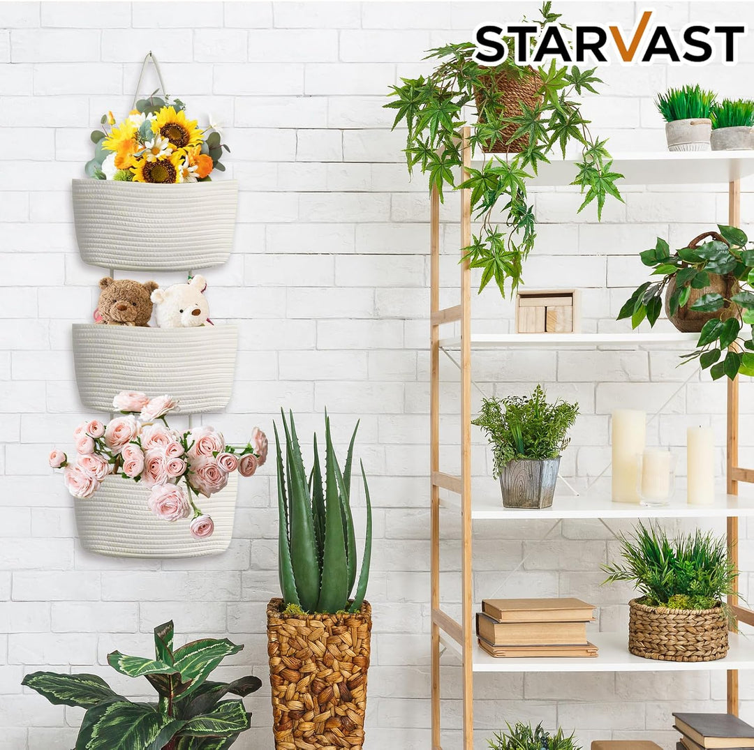 STATVAST 2 Stück Hängeorganizer Organizer Wand, weiss Premium Leinen Organizer mit 3 stufiger Hängek