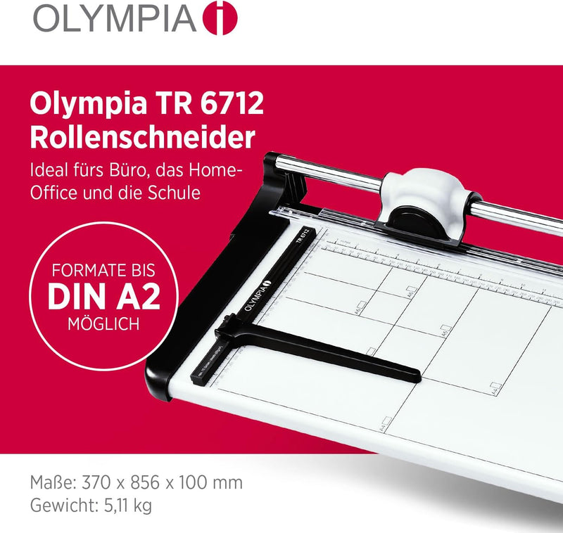 Olympia TR 6712 Profi Papierschneider (DIN A2, 12 Blatt, Schneidelineal, Hochwertiger Stapelschneide