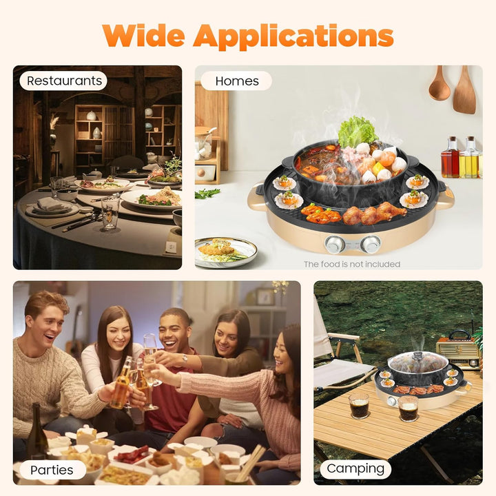 2 in 1 Hotpot und Raclette grill, Hot Pot Elektrischer, Heizelement aus Edelstahl, Korean BBQ Grill,