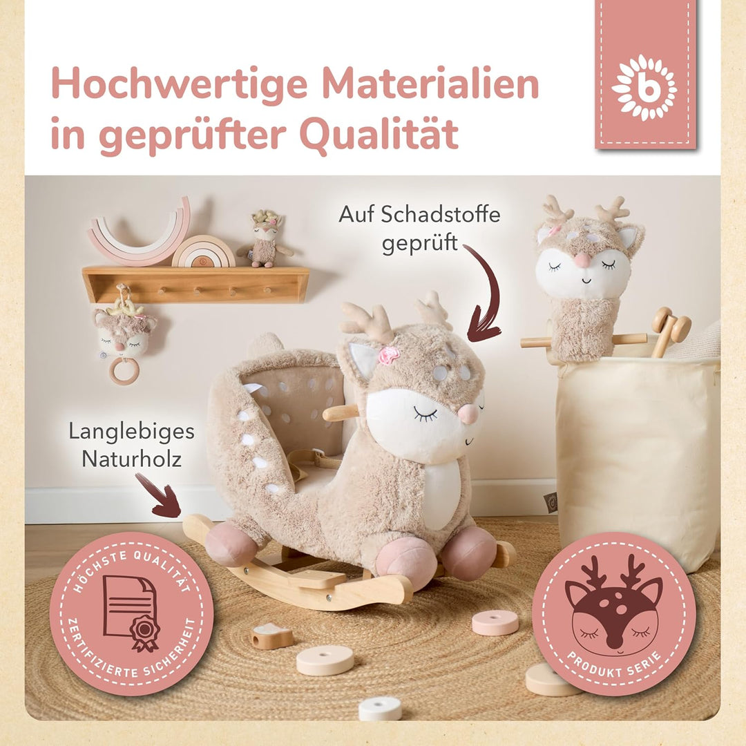 Bieco Plüsch Schaukeltier REH, 60 cm | Kinder Schaukelstuhl mit Sicherheitsgurt | Baby Schaukel | Kl