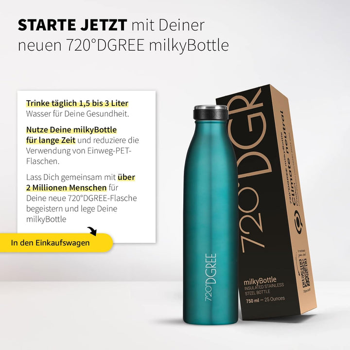 720°DGREE Edelstahl Trinkflasche “milkyBottle” - 750ml - BPA-Frei, Auslaufsicher, Kohlensäure geeign
