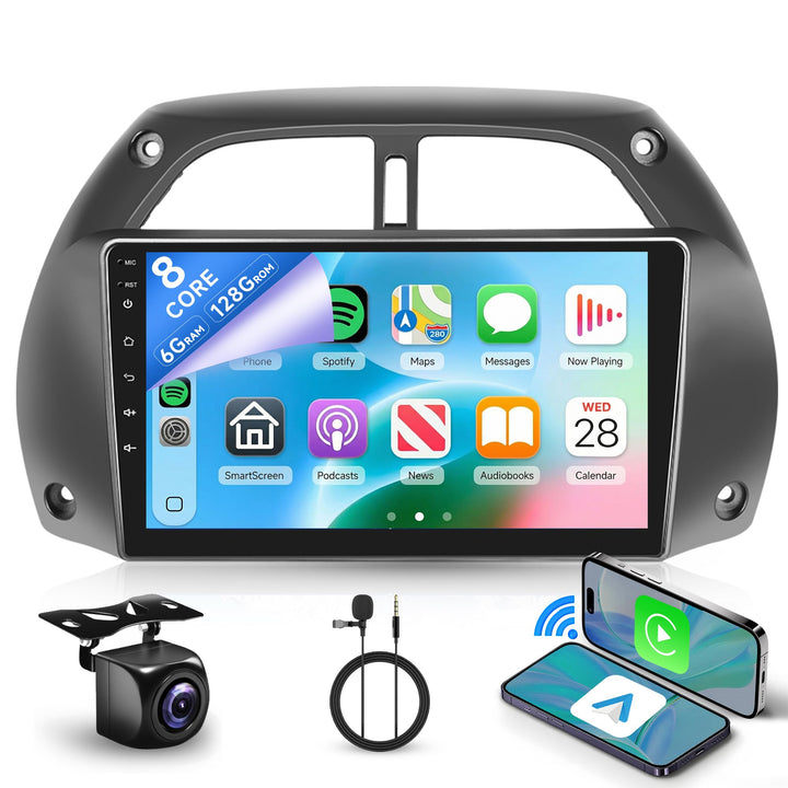 Rimoody 8 Kerne 6+128G Android Autoradio für Toyota RAV4 2001-2006 9 Zoll Touchscreen Radio Kabellos