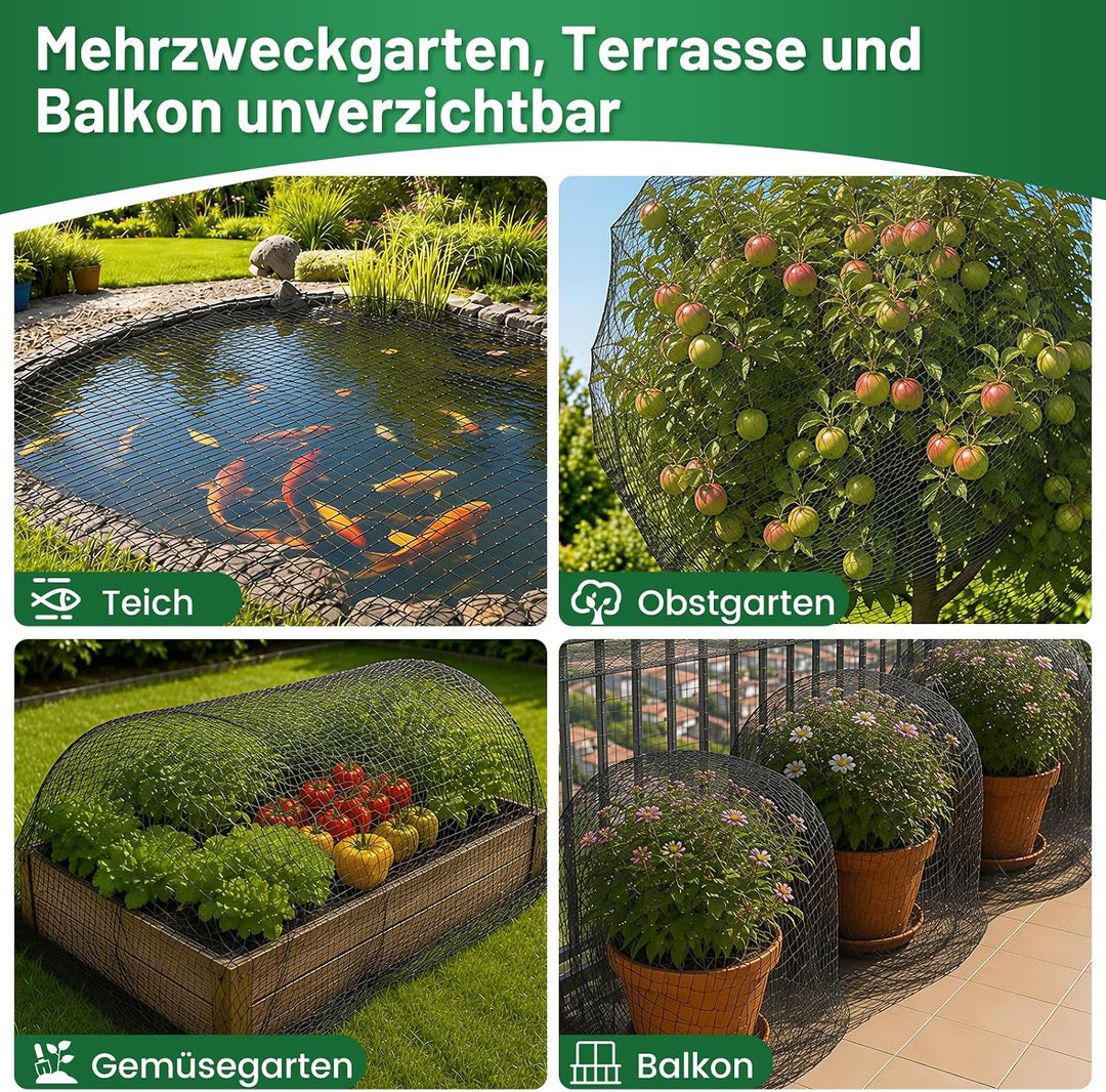 Teichnetz - 4x10m I Vogelschutznetz Katzennetz für Balkon, witterungs | UV-beständig I Teich Netz fe