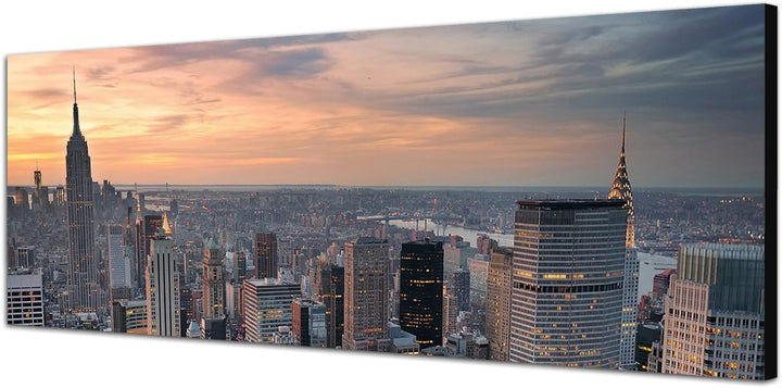 Paul Sinus Art Panoramabild auf Leinwand und Keilrahmen 150x50cm New York Manhattan Skyline Sonnenun