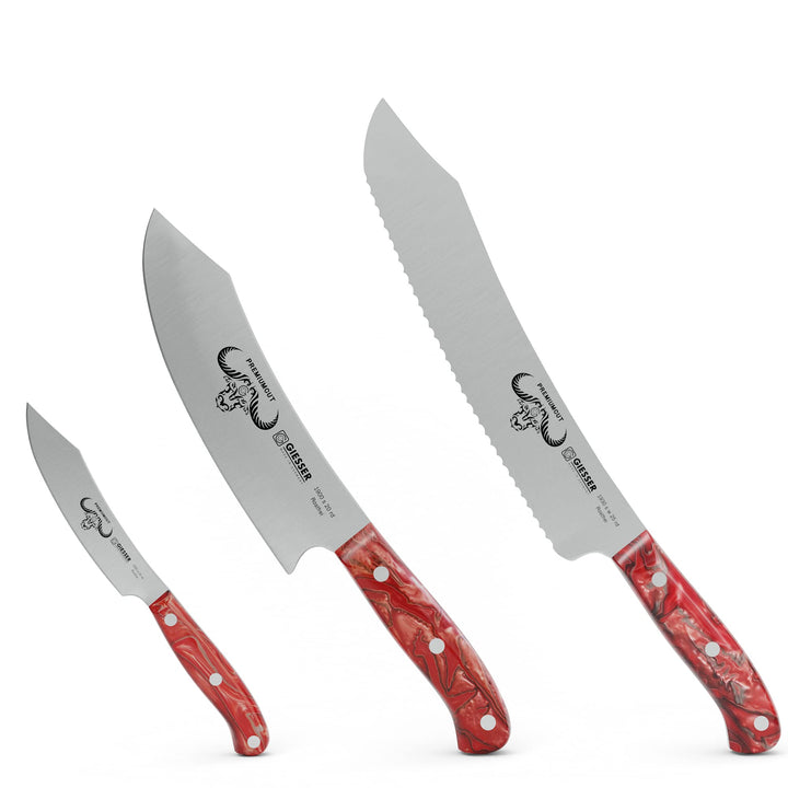 GIESSER seit 1776 - Made in Germany - Messerset 3 teilig, Red Diamond, PremiumCut, Kochmesser 20 cm,