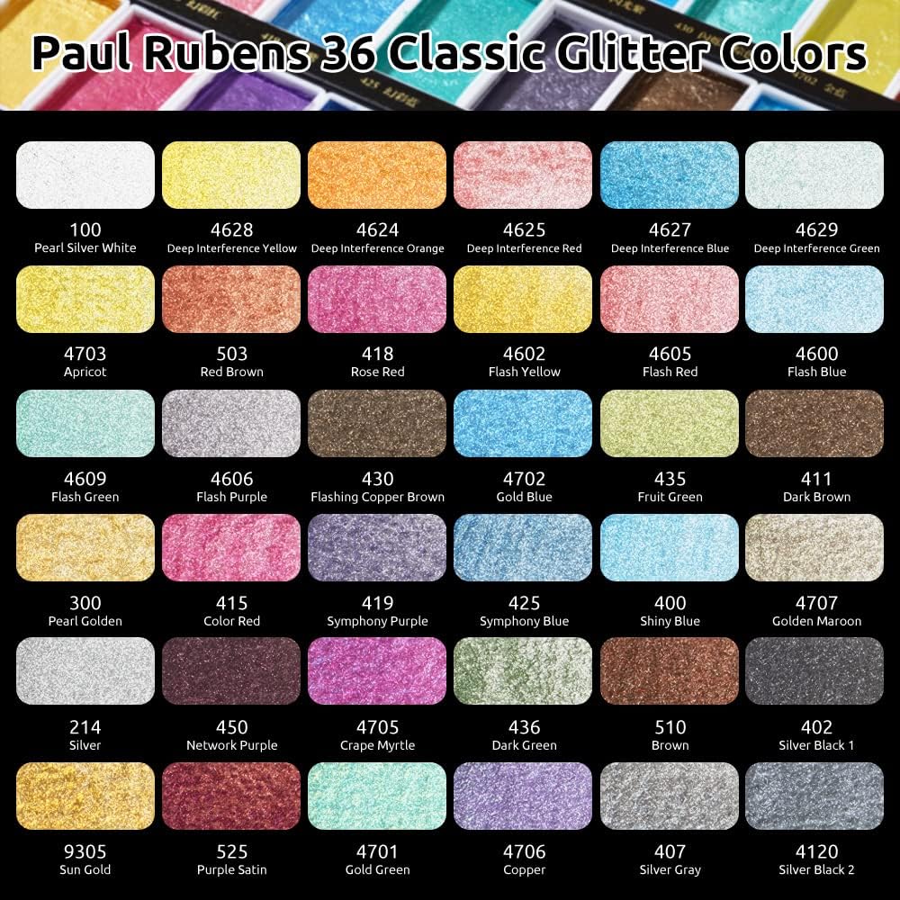 Paul Rubens Aquarellfarben Set Pearl, 36 Classic und Glossy Farben, hohe Deckkraft, gute Lichtechthe