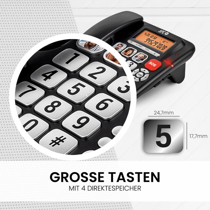 SPC Comfort Volume Pro - Senioren-Festnetztelefon mit grossen Tasten, lautem Klingeln + beleuchtetem