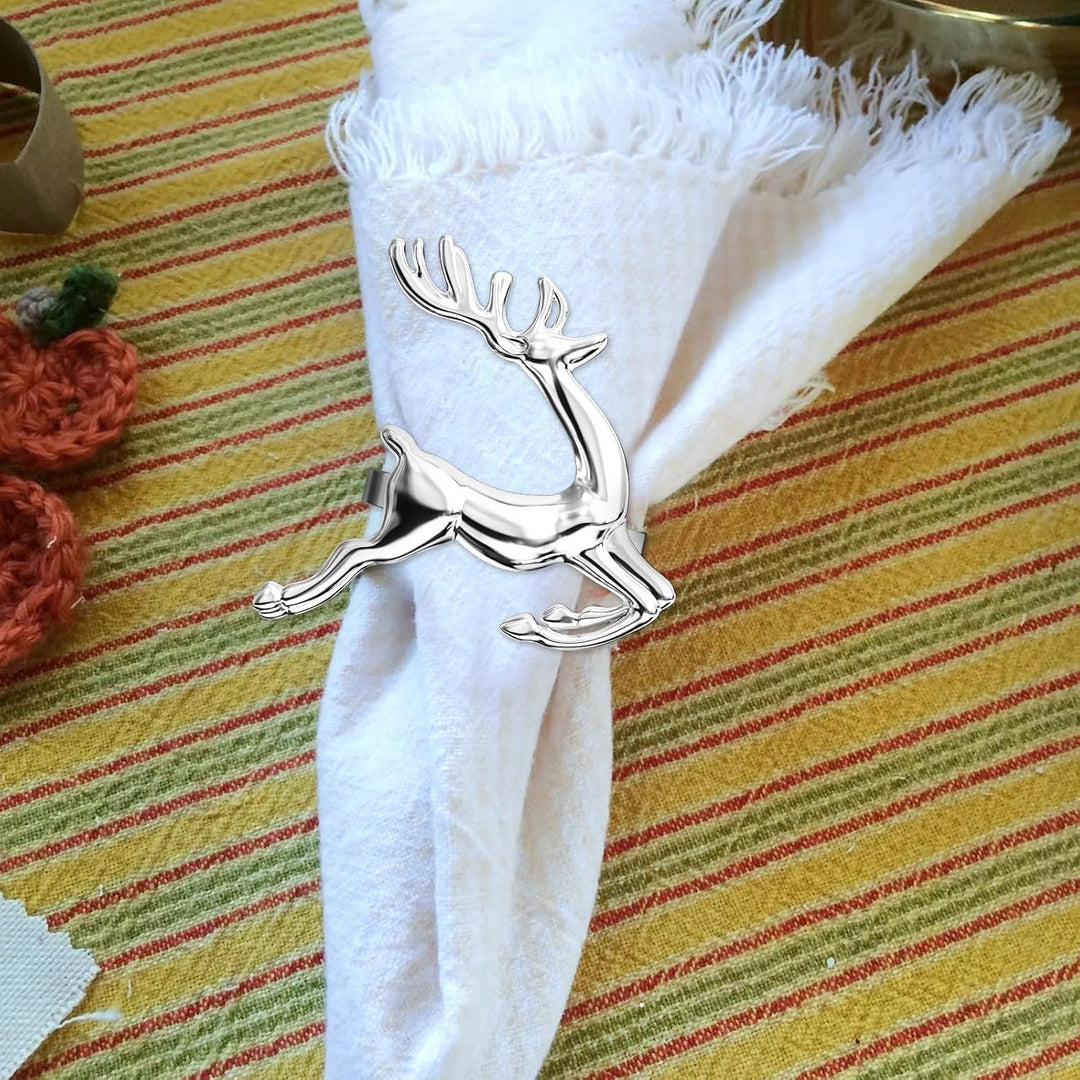 ZeeDix 12 Stück Silber Serviettenringe Hirsch - Serviettenringen für die Festtafel, Weihnachtsdeko,