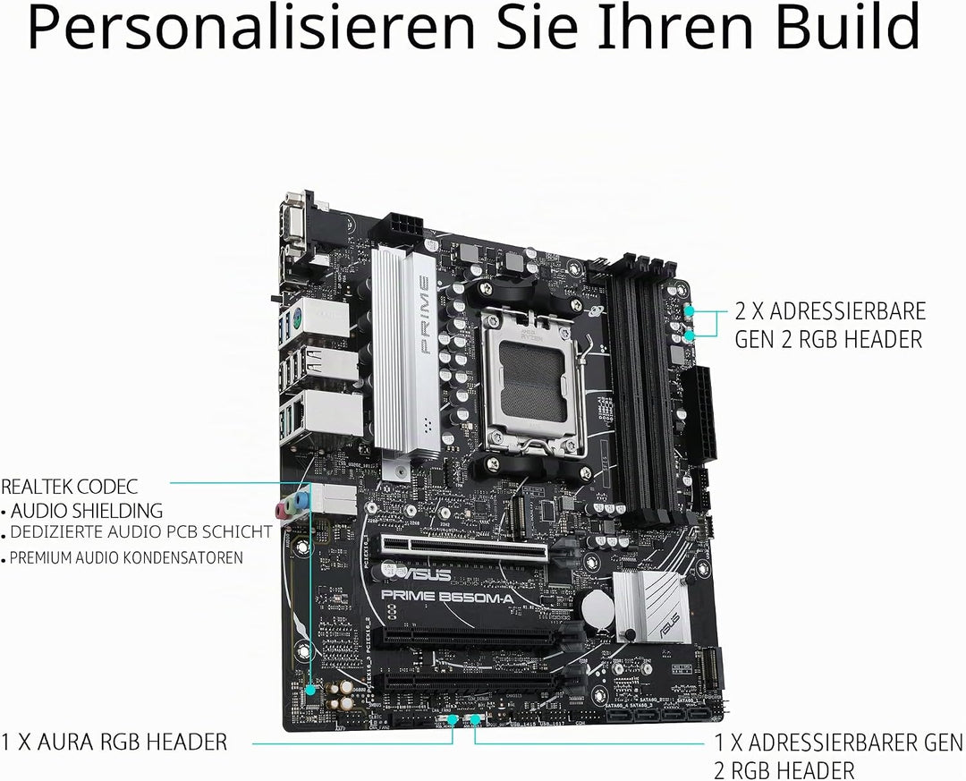 ASUS Prime B650M-A Gaming Mainboard Sockel AMD AM5 (Ryzen 7000, micro-ATX, DDR5 Speicher, PCIe 5.0,