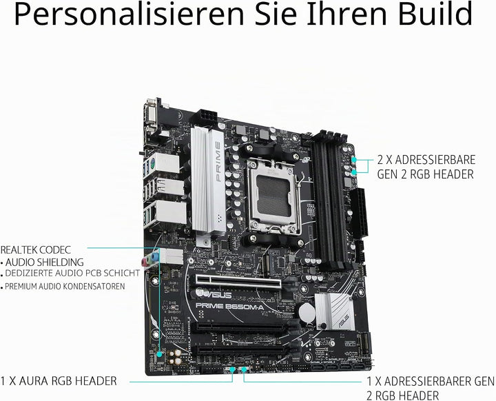 ASUS Prime B650M-A Gaming Mainboard Sockel AMD AM5 (Ryzen 7000, micro-ATX, DDR5 Speicher, PCIe 5.0,