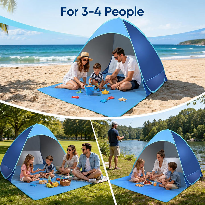 Strandmuschel Pop Up 3-4 Personen, 1 Sekunde Automatisches Wurfzelt Strandzelt mit 46cm Verlängerung