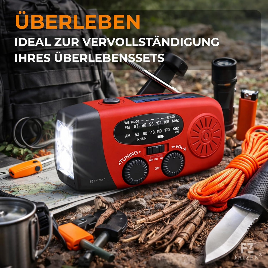 Survival-Radio, Solar-Dynamo, tragbar, wiederaufladbar, 2000 mAh, AM/FM, Dynamo-Taschenlampe, SOS-Fu