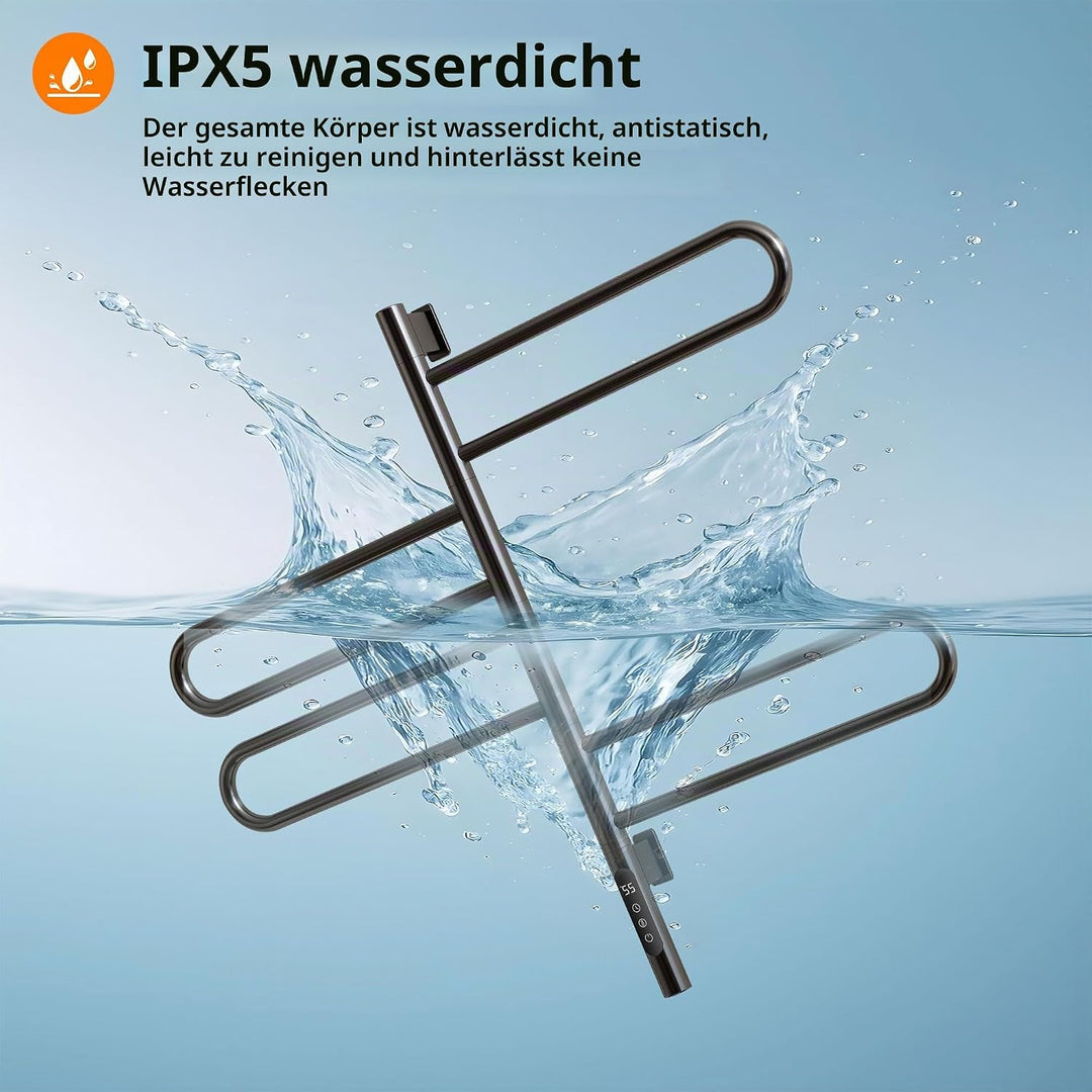 Handtuchheizkörper Elektrisch, 430×780mm, 130W, 180° Drehung Badheizkörper Elektrisch, Schwarz Handt