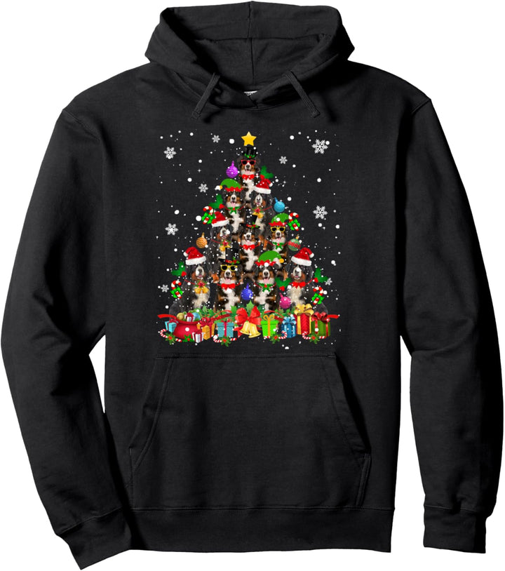 Christmas Tree Bernese Mountain Funny Santa Elf Dog Pullover Hoodie