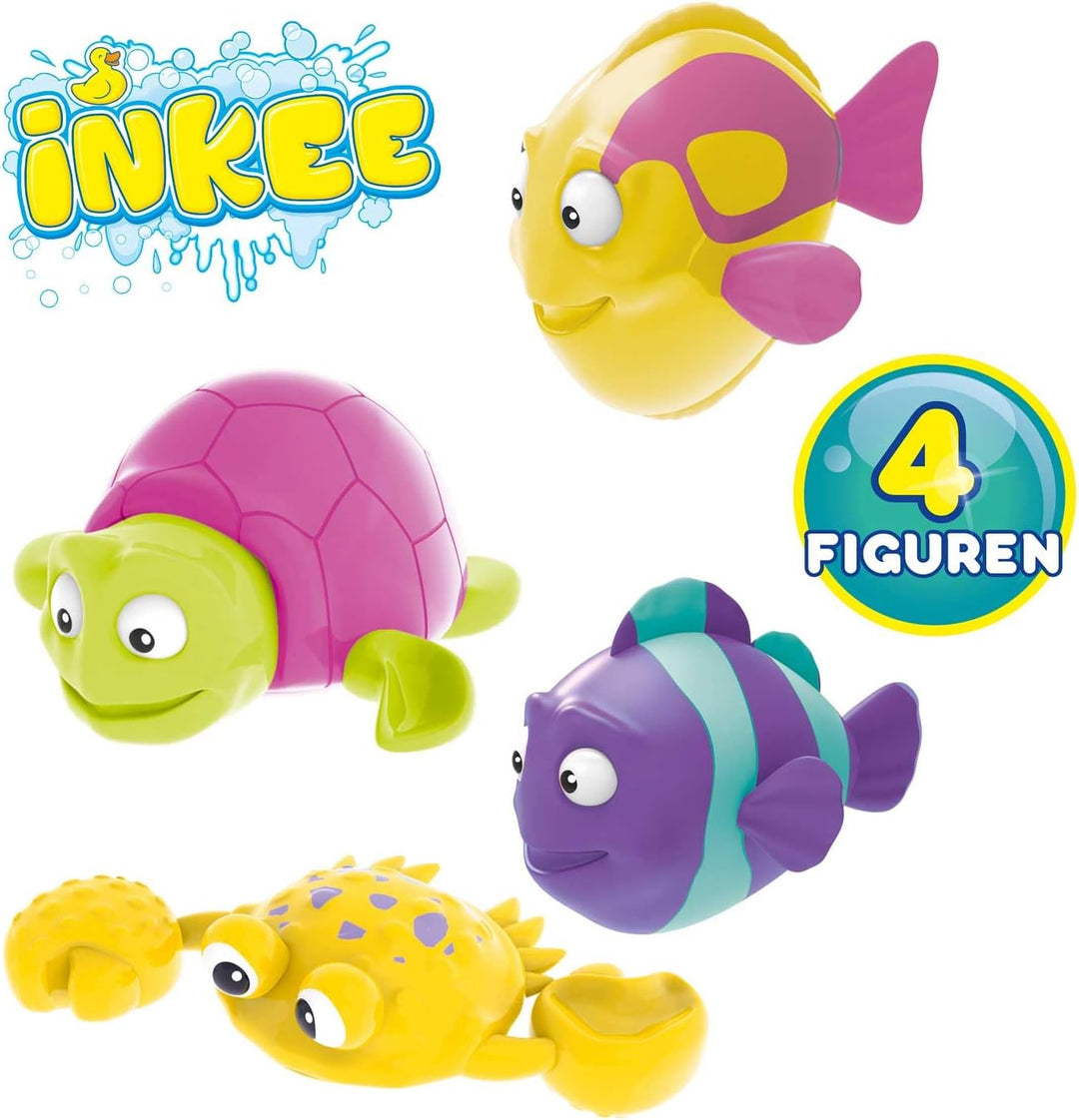 INKEE Toys Wind-Up 4er Pack - 4 Stück aufziehbare Badespielzeuge 1x Schildkröte 1x Krabbe 1x Clownfi