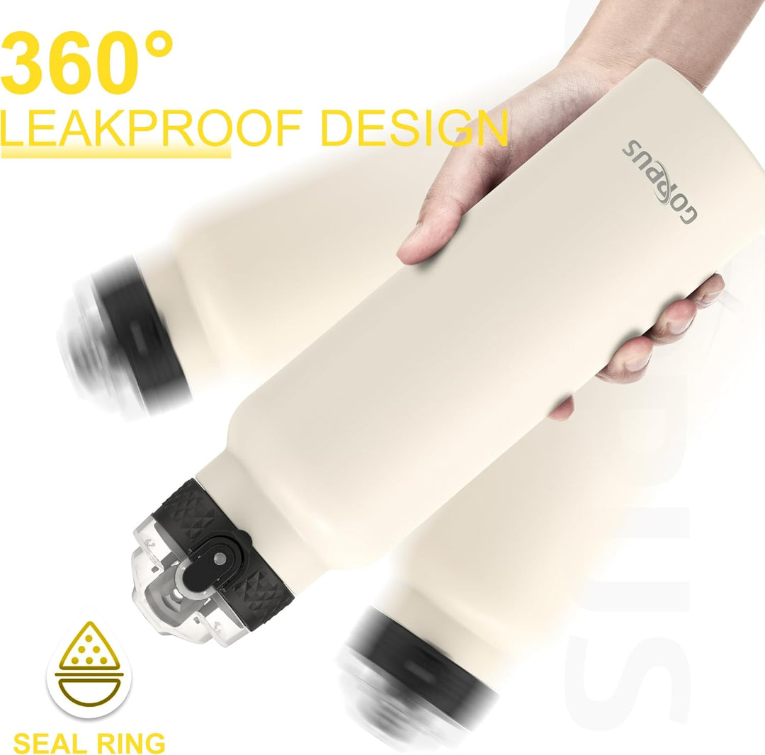 GOPPUS 750ml/24oz Edelstahl-Wasserflasche mit Strohhalm 0,75 Liter Heisswasserflasche Doppelwandige