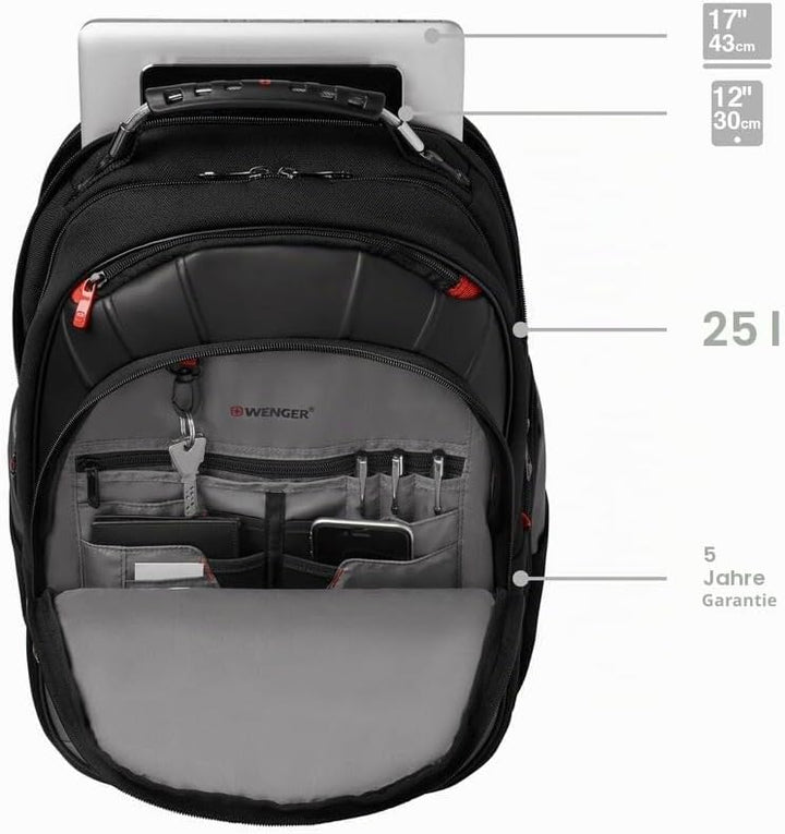 WENGER Pegasus Laptop-Rucksack mit Tabletfach, Notebook bis 17 Zoll, Tablet bis 12 Zoll, Organizer,