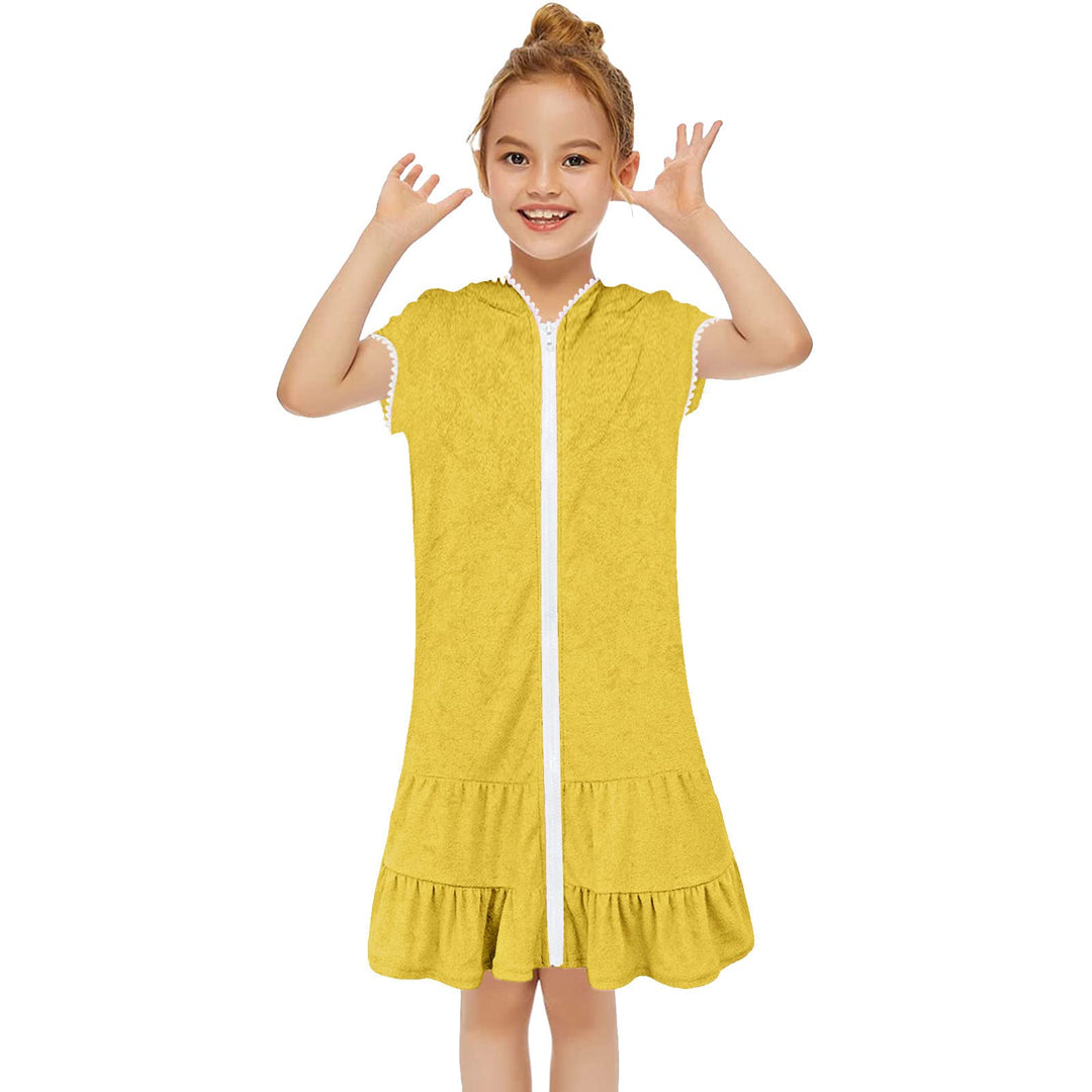 Mädchen Kurzarm Frottee Badeponcho mit Seitentaschen Lila Reissverschluss Surf Poncho, Kapuzen-Badem