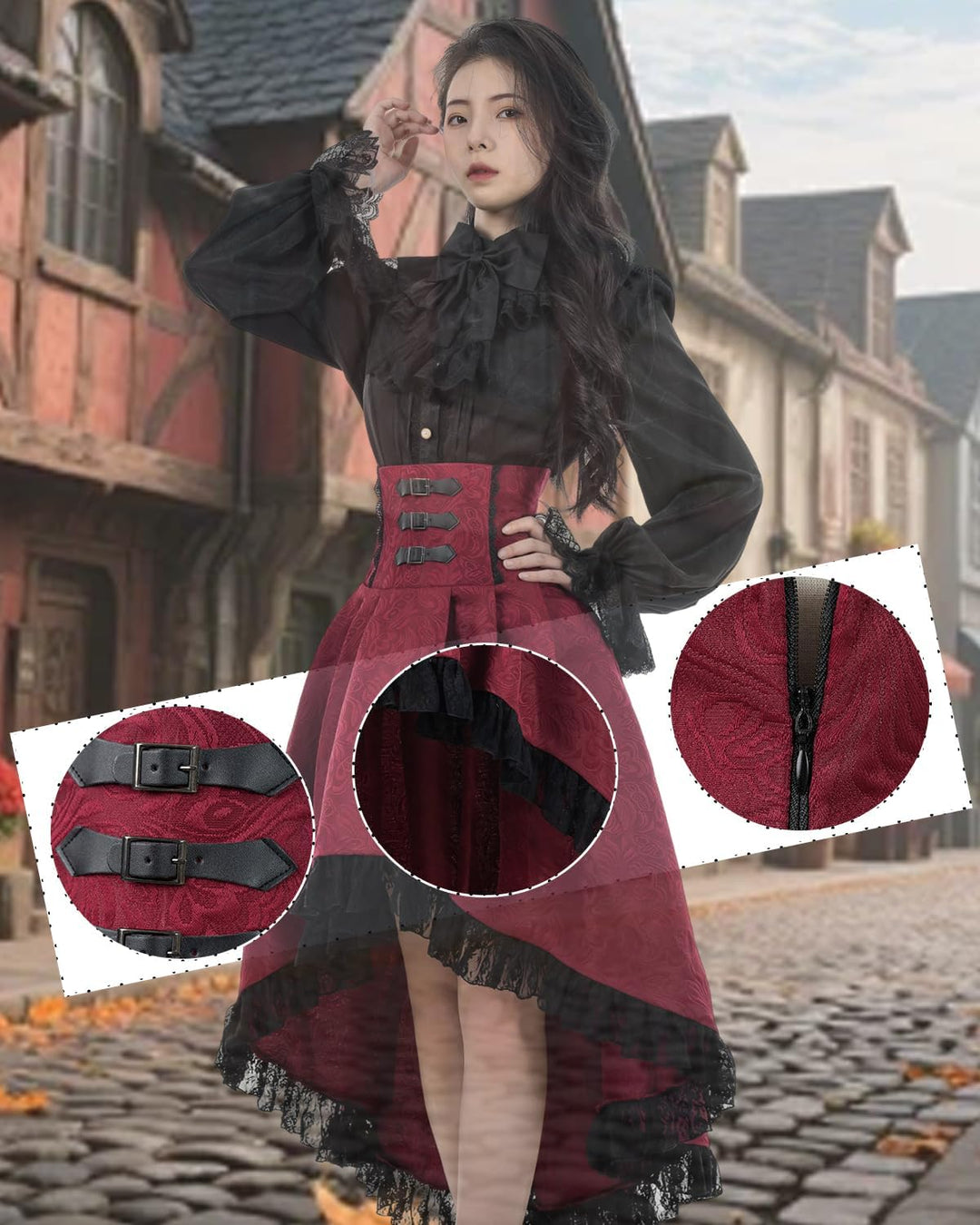 CR ROLECOS Renaissance Rock Langer Rock Rüschensaum viktorianischen Stils A-Linie Mittelalter Tracht