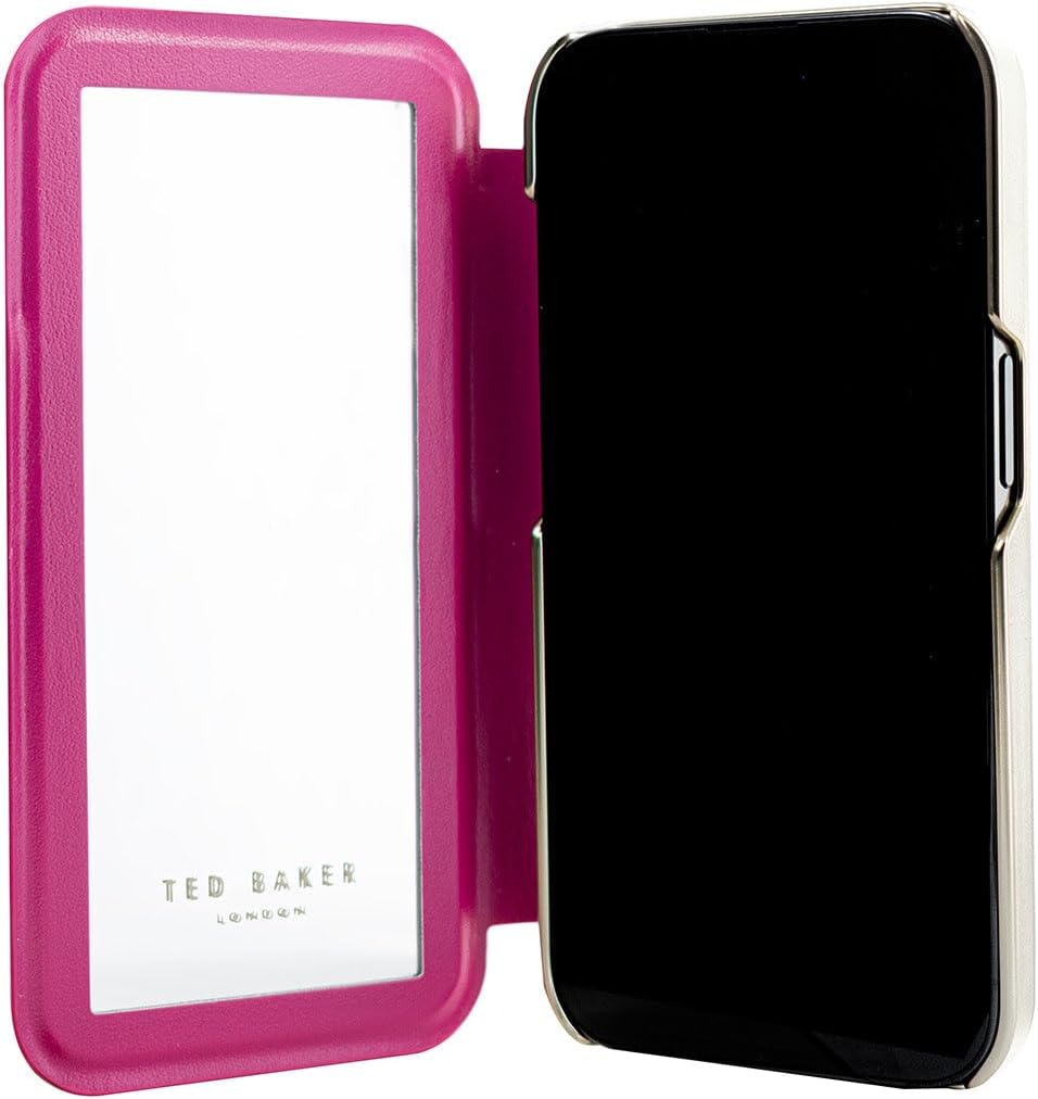 Ted Baker ALSTRO Pink Scattered Flowers Mirror Folio Phone Case for iPhone 13/14 Gold Shell