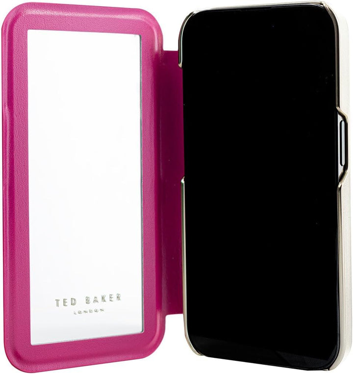 Ted Baker ALSTRO Pink Scattered Flowers Mirror Folio Phone Case for iPhone 13/14 Gold Shell