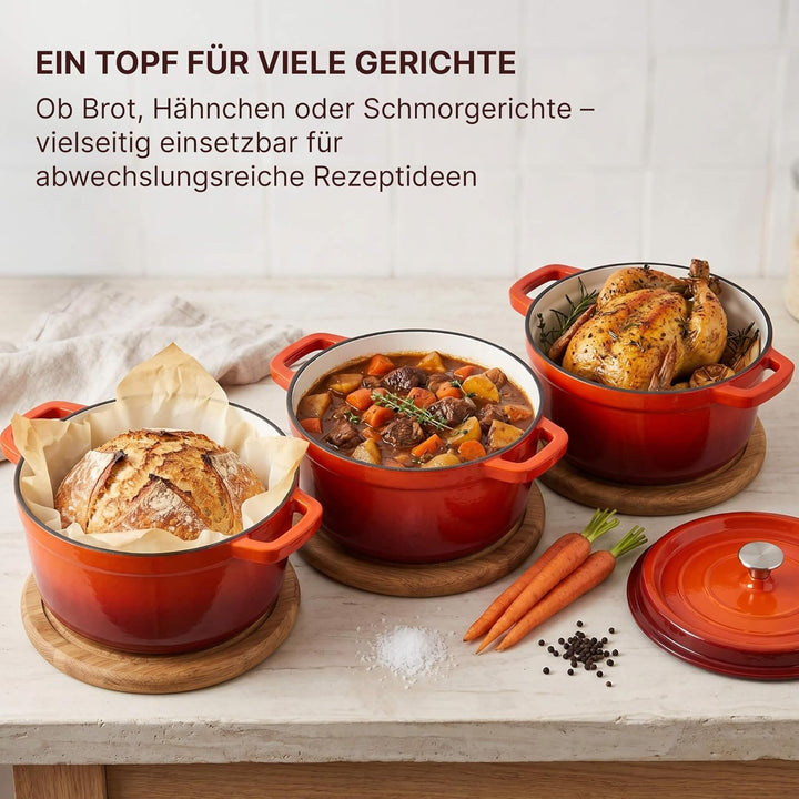 Schmortopf aus emailliertem Gusseisen 24 cm 4 L Gusseisentopf Emailliert Bräter Cocotte Dutch Oven B
