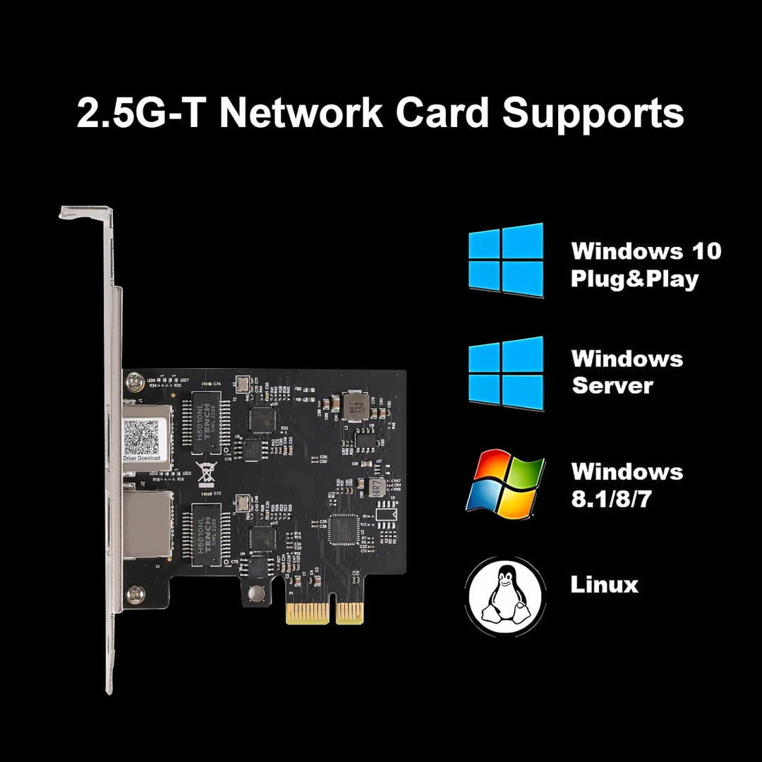 QSFPTEK 2.5G-T Realtek RTL8125B Netzwerkkarte (2 RJ45 Port), 2.5 Gigabit Dual RJ45 Port PCI-E Ethern