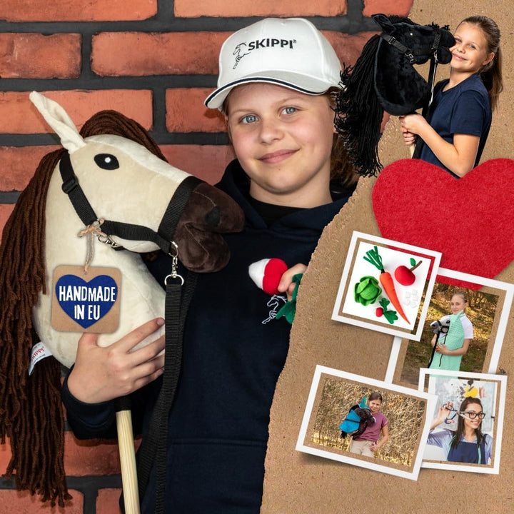 SKIPPI Hobby Horse Biskuit, Grosses Steckenpferd A3, Halfter und Zügeln im Set, Hobby Horsing Pferd
