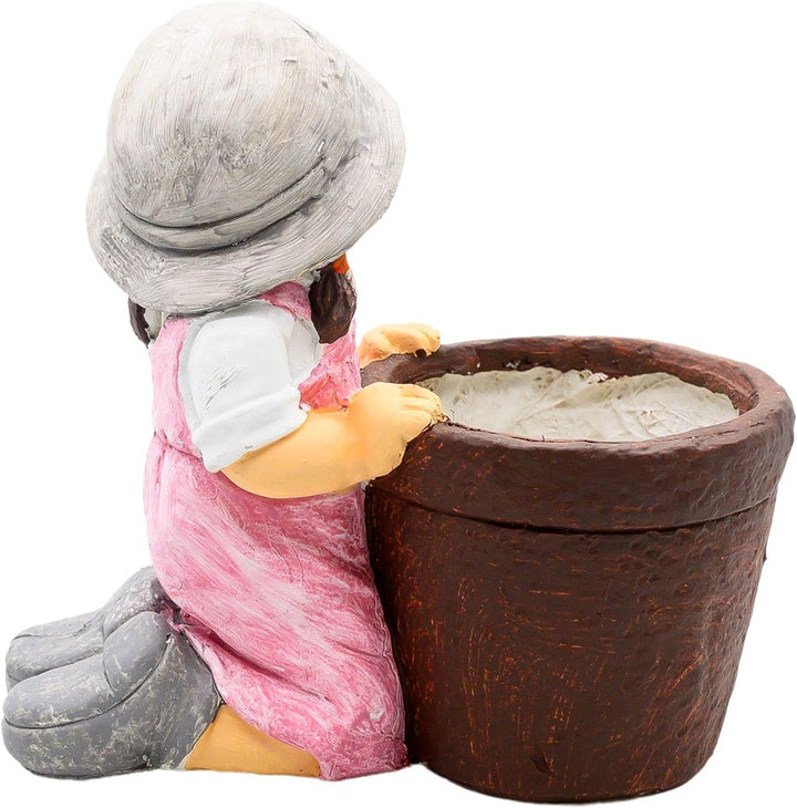 Wichtelstube-Kollektion XL Gartenfigur Biggi Dekofigur mit Blumentopf Outdoor Gartenfiguren 34 x 19