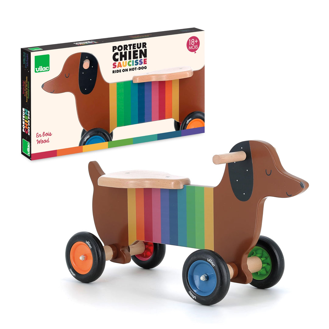 VILAC - Rutschauto für Hunde – Andy Westface – Träger und Behälter – 1 Rutschauto aus Holz für Hunde
