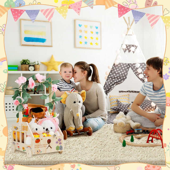 Babyparty Geschenk mit Griff Wickelkorb mit Holzrädern Kinder Holz Holzkiste Babygeschenk Geschenkko