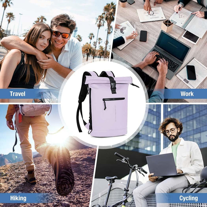 Rolltop Rucksack Wasserdicht für Damen & Herren, Grosser Laptop Rucksack mit Computerfach für 17 Zol