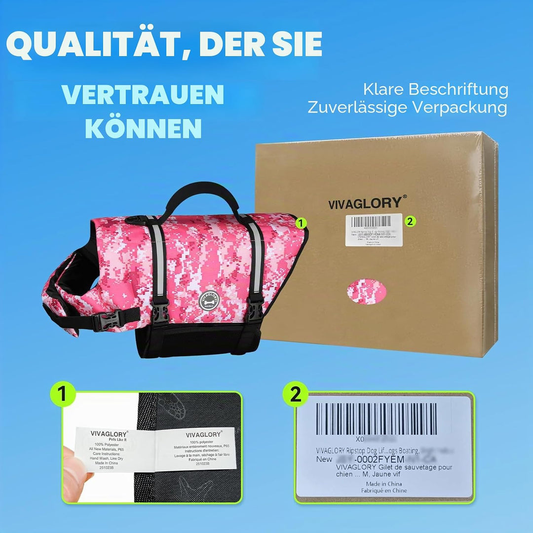 VIVAGLORY Rip Stop Schwimmweste Hund, Hundeschwimmweste, Schwimmhilfe & Auftrieb, Rettungsweste Hund