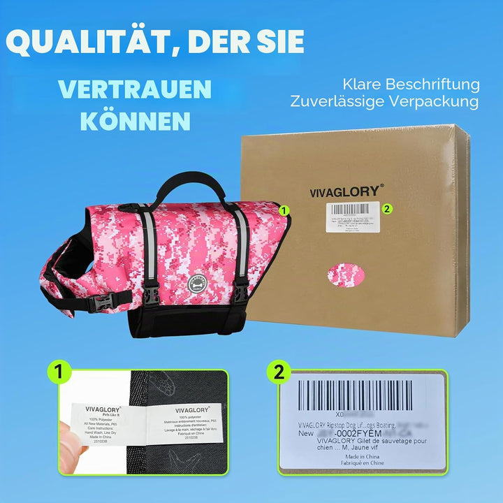 VIVAGLORY Rip Stop Schwimmweste Hund, Hundeschwimmweste, Schwimmhilfe & Auftrieb, Rettungsweste Hund