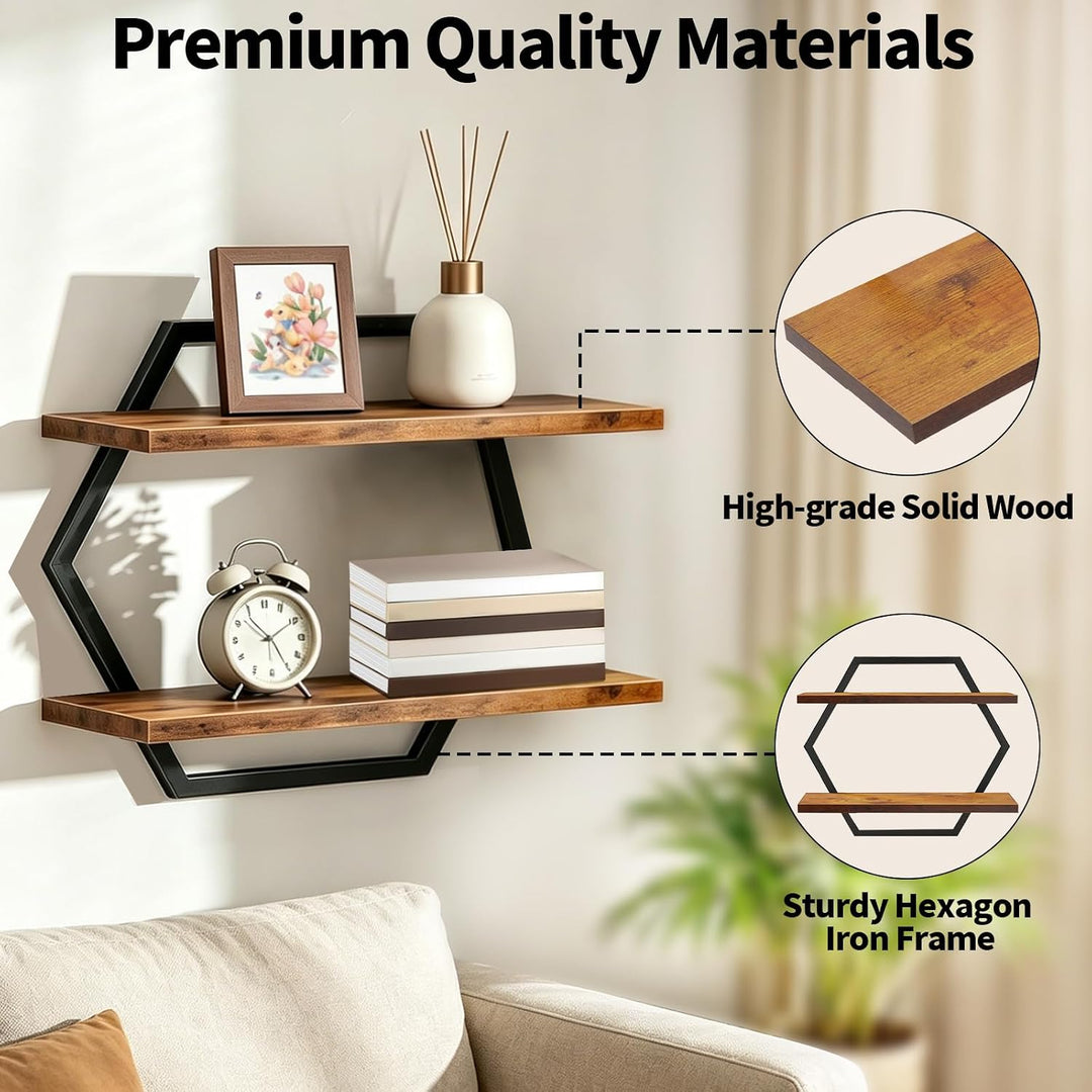 Lermende Wandregal Holz und Metall, 2Pcs Schweberegal Hängeregale-Schwarz | 2-stöckiges Wandmontage