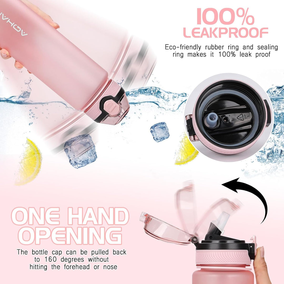 AOHAN Trinkflasche 1L mit auslaufsicherem Klappdeckel, BPA freie Sport Trinkflasche mit Stroh, Wasse