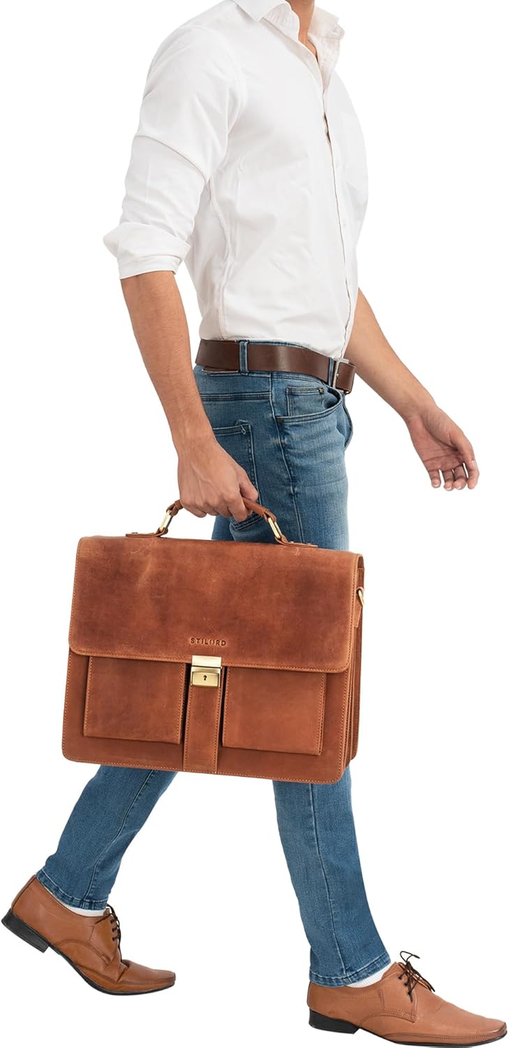 STILORD 'Eros' Aktentasche Leder 15,6 Zoll Laptoptasche Business Umhängetasche Grosse Arbeitstasche