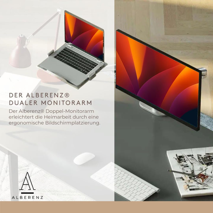 Alberenz® 2-in-1 Laptop- und Monitor Halterung, Verstellbarer Doppelarm-Ständer für 12-17" Laptops u