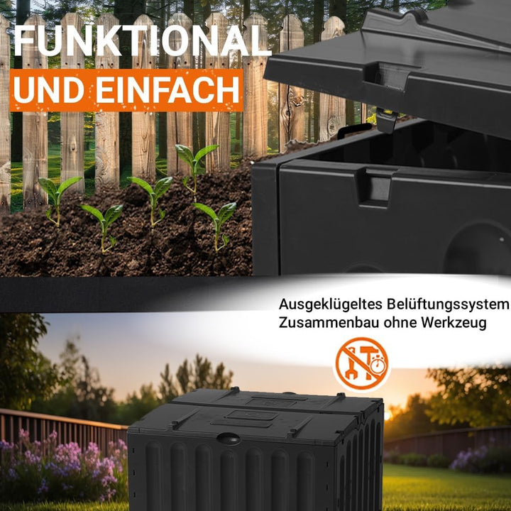 Geschlossener Schnell-Komposter 600 Liter: ECO-King, schwarz, aus 100% recyceltem PP, Made in