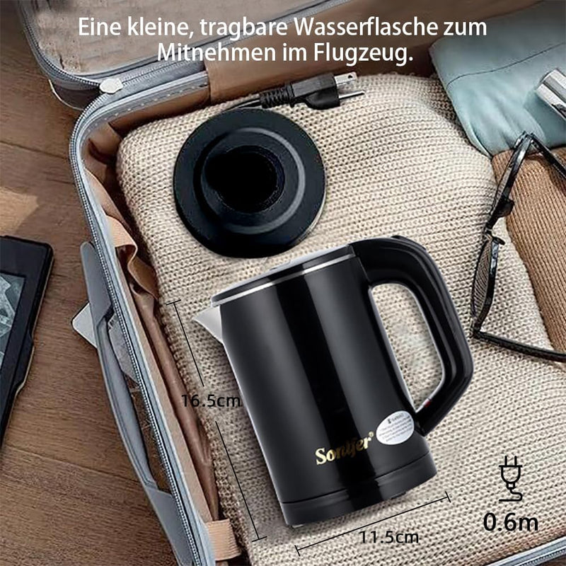 0,6l Edelstahl Camping Reisewasserkocher Kabellos Wasserkocher Kunststoffschale Doppelwand-Design 80