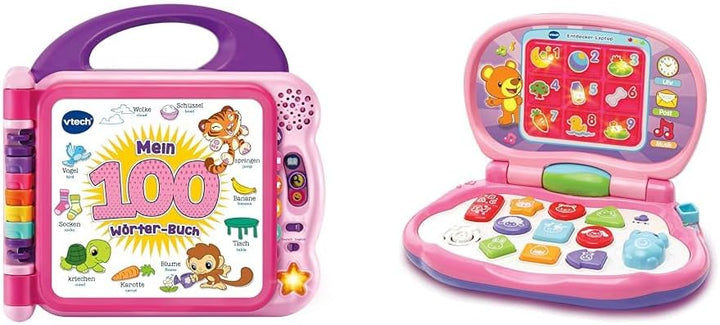 VTech Baby Mein 100-Wörter-Buch pink – Interaktives Bilderbuch zum Lernen erster Wörter mit 12 bilin