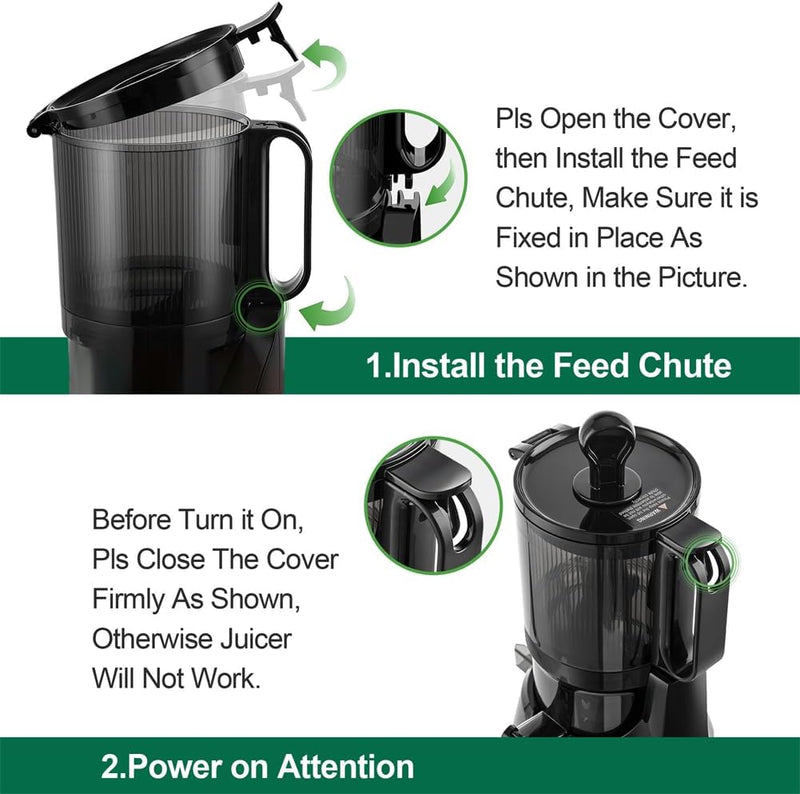 Fretta Entsafter Slow Juicer mit 135mm Öffnung,Entsafter Gemüse und Obst,250W Mastizier-Entsafter mi