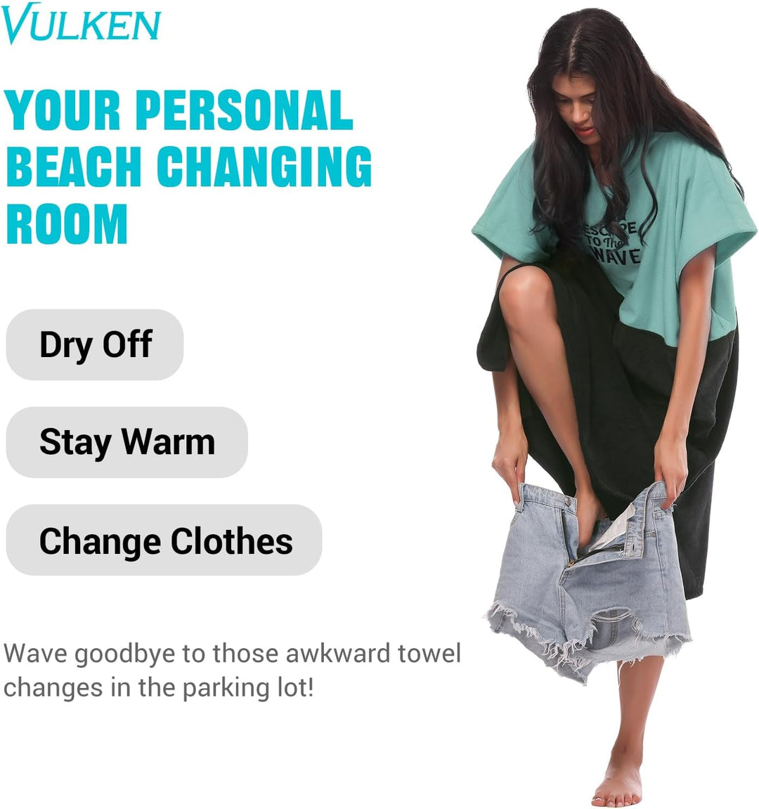 Vulken Bademantel mit Kapuze, Surfponcho für Umziehen Öffentlichkeit Frauen S/M Gross Petrol Teal, T
