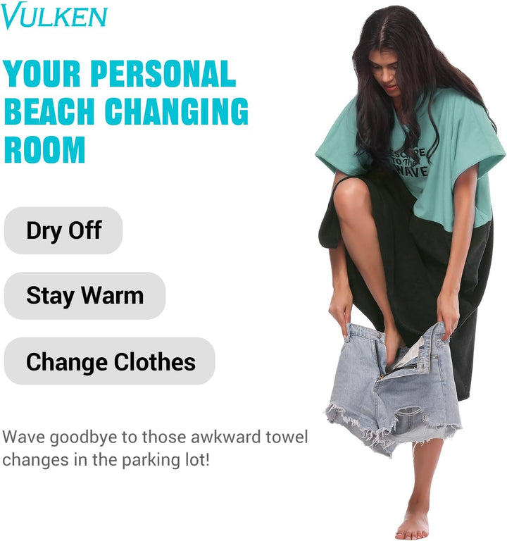 Vulken Bademantel mit Kapuze, Surfponcho für Umziehen Öffentlichkeit Frauen S/M Gross Petrol Teal, T