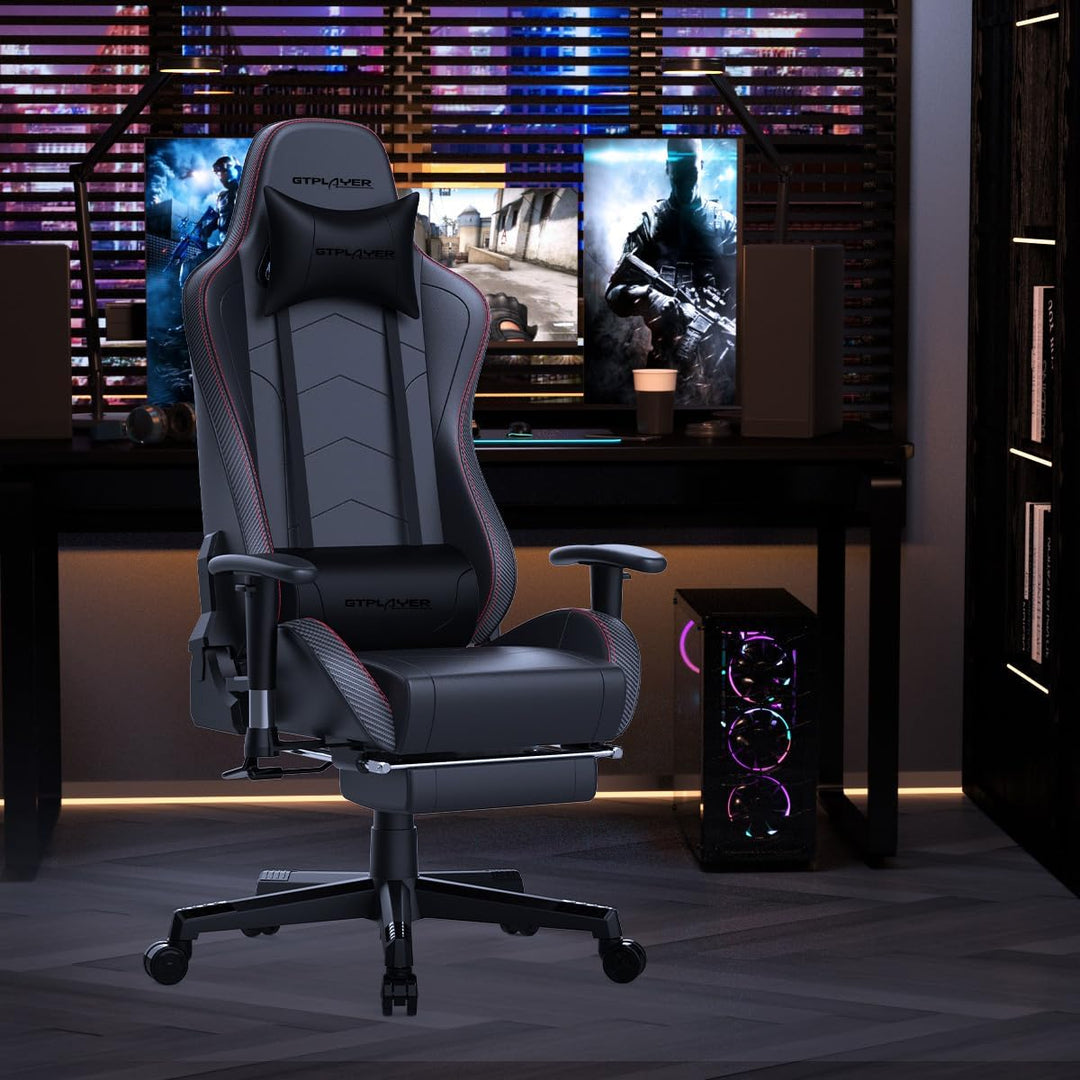 GTPLAYER Gaming Stuhl mit Fussstützen Lautsprecher Bluetooth, Gamer Stuhl Ergonomischer Computerstuh