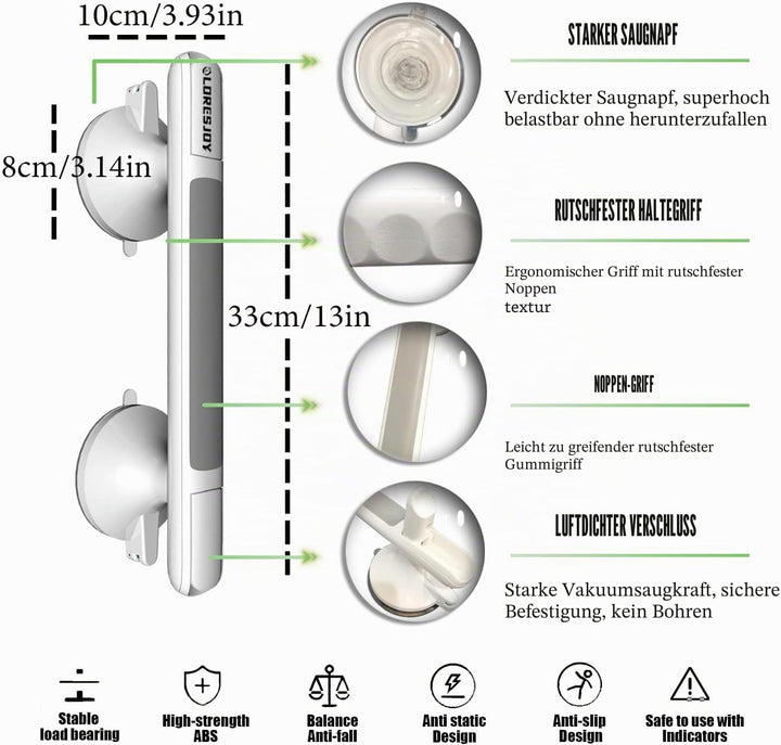 2 Stücke Haltegriff Dusche für Senioren,Haltegriffe für Bad,Haltegriff mit Saugnapf,Haltegriff Dusch