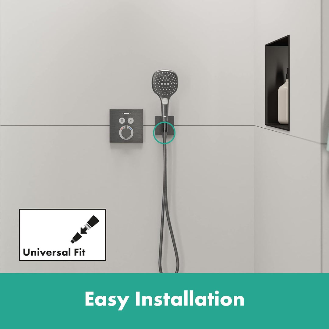 hansgrohe Wandanschluss mit Duschkopfhalterung FixFit E, Brushed Black Chrome, Brushed Black Chrome